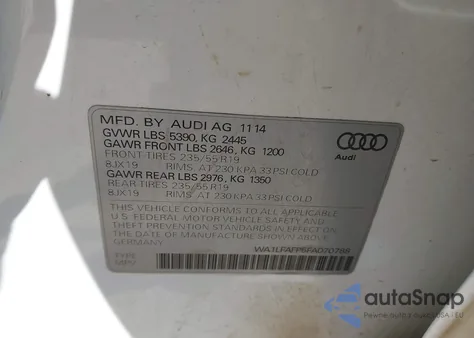 2015 Audi Q5 2.0T Premium из США, поврежденный, VIN WA1LFAFP5FA070788